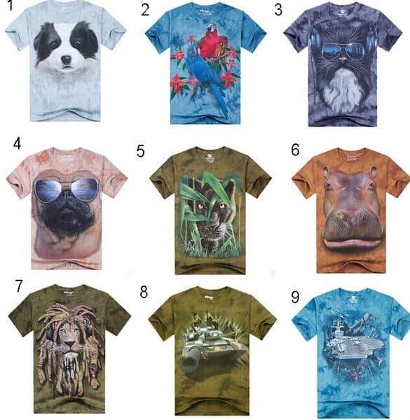 Men 3D animal print T-Shirts Tees Creative men's teens cartoon cotton sport punk rock short sleeve t shirt summer beach bandhnu clothing