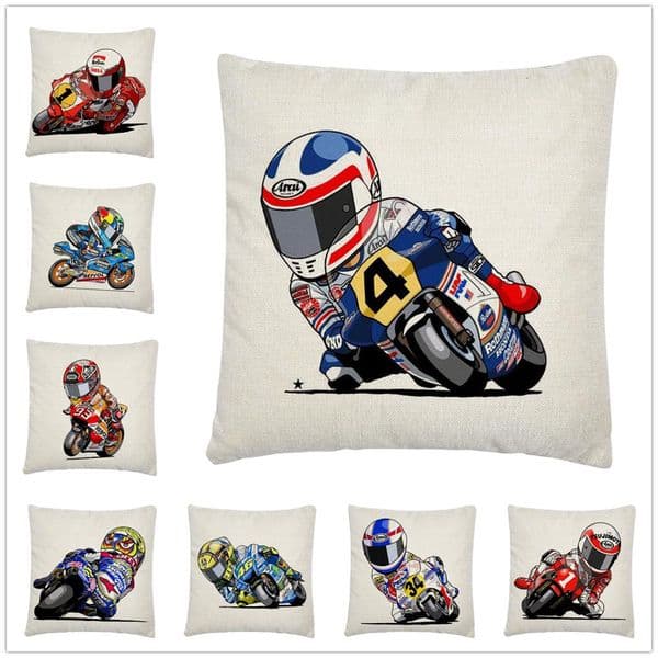 Motorcycle race cartoon pattern Soft Short Plush/Linen Cushion Cover Pillow Case for Home Sofa Car Decor Pillowcase