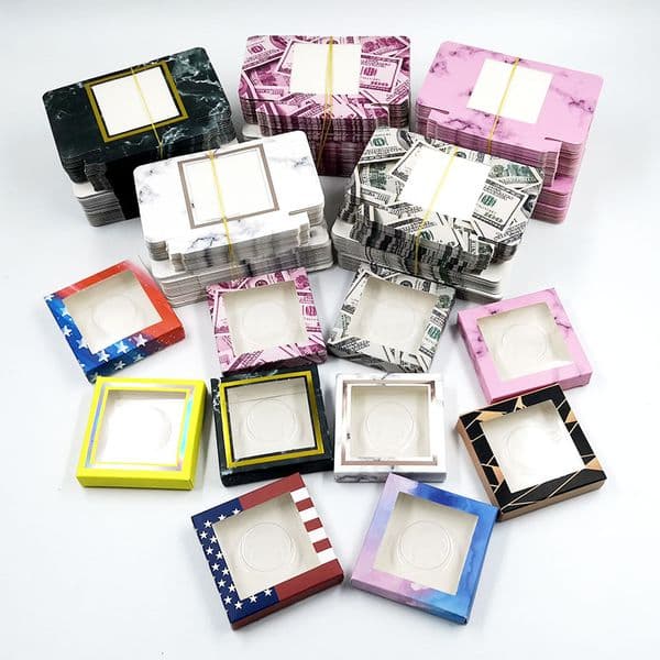 100pcs a lot false eyelash packaging Square paper box many styles and colors for option lash cases 25 mm mink eyelashe with tray packing separately
