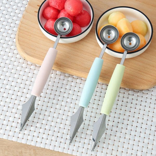 Stainless Steel 2 in1 Dual-head Carving Knife Fruit Tool Watermelon Ice Cream Baller Scoop Stacks Spoon Home Kitchen Accessories JY1096