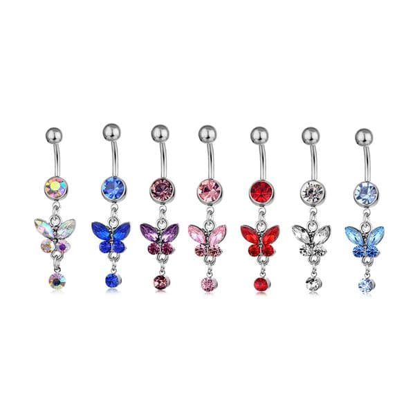 YYJFF D0347 6 mix colors Belly Button Navel Rings Body Piercing Jewelry Dangle Accessories Fashion Charm Butterfly 20Pcs/Lot