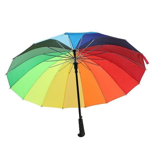 Rainbow Umbrella Long Handle Straight Windproof Colorful Umbrella Women Men Rain Umbrella