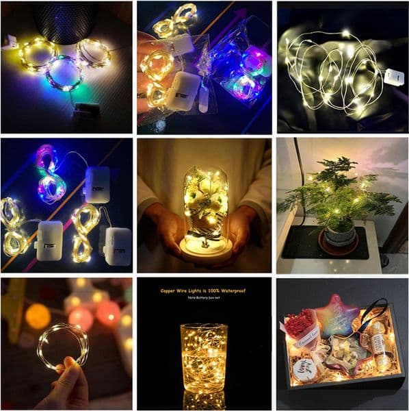 LED String Light 0.5M 1M 2M 3 Modes Silvery Copper Wire Battery Operated Strings Lamp Christmas Wedding Party Decoration Fairy Lights