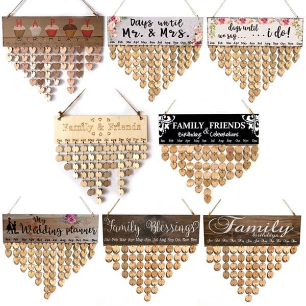 Wall Hanging Calendar Wood DIY Friend Family Birthday Reminder Calender Board Anniversary Tracker Plaque Hanging Decorations