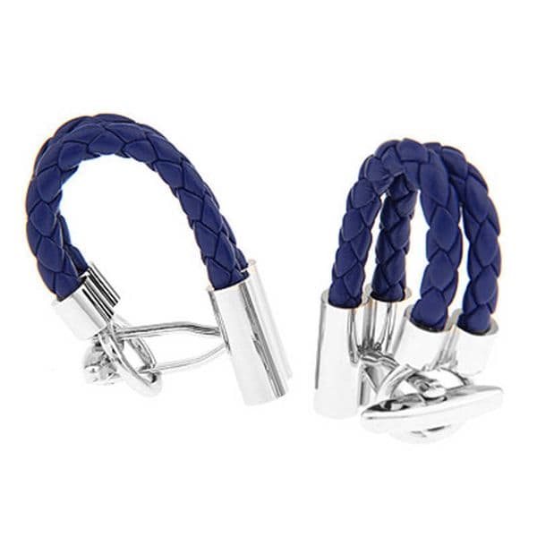 Blue Leather Chain Cufflinks Healthy Cuff Link Weaving Cuffs Button Gemelos Men Jewelry 5pairs Drop Shipping..