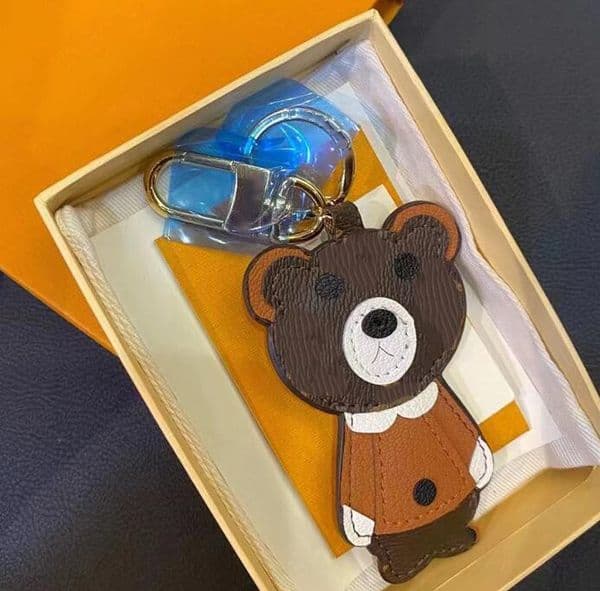 Lion Tiger Monkey Bear Keychains cellphone charm Luxury Designer Leather Key Chain Laser Embossed Bag Pendants With Box 1853 holiday present