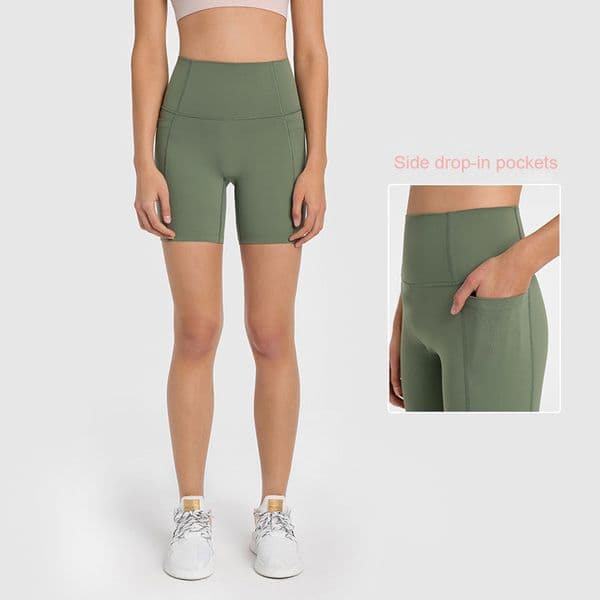 178- High Rise Yoga Pants With T-Line Naked Feeling Elastic Tight Women Fitness Hot Trousers Slim Fit Sweatpants Side Drop-in Pockets Sports Shorts