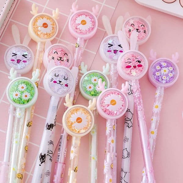 Cartoon Rabbit Eared Cat Sequined Gel Pen Girl's Heart Signature Pens Cute Student Test Writing Tools 0515