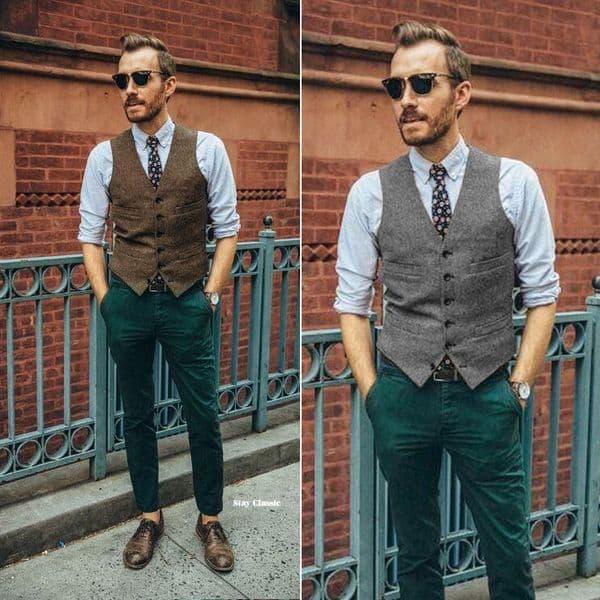 Brown Wool Groom Vests For 2021 Farm Wedding Party Attire Groomsmen Team Vest Slim Fit Men's Suit Prom Garden Waistcoat Dress