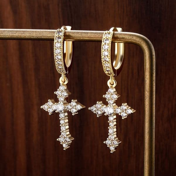 Stud New Cross Earrings Stud For Women Iced Out Cubic Zirconia Jewelry Hip Hop Simple Fashion Diamond Earring Party Gift