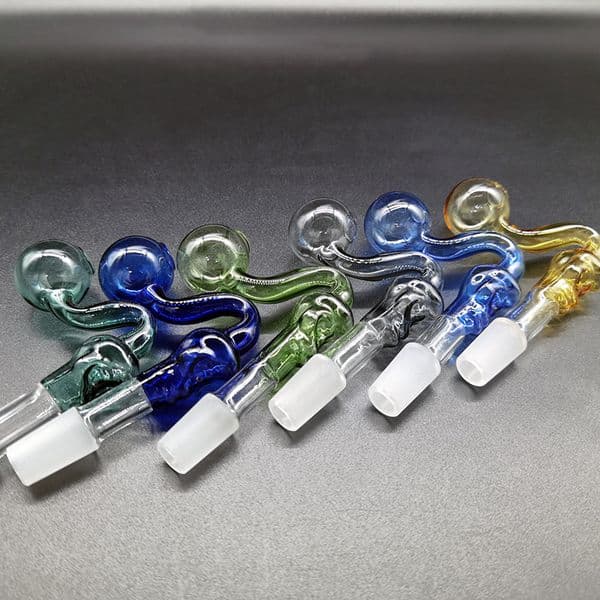 Skull Design Glass Pipe Oil Burner Transparent Colorful Thickness Curved 14mm Male