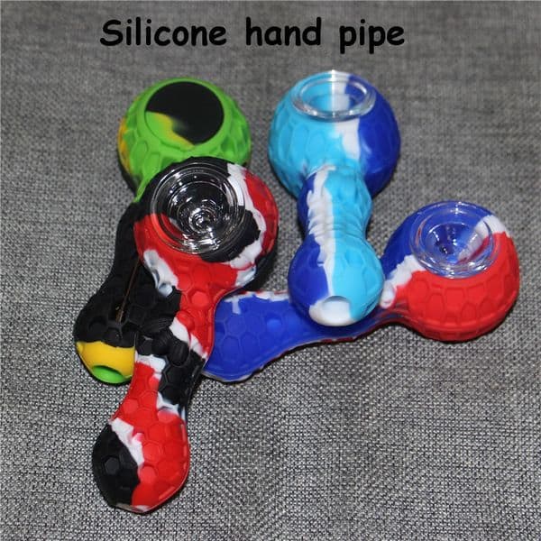 Mixed Color Silicone Spoon tobacco Pipe Portabel Silicon Hand Smoking Pipes with Glass Bowl Oil Rig Bongs hookah shisha
