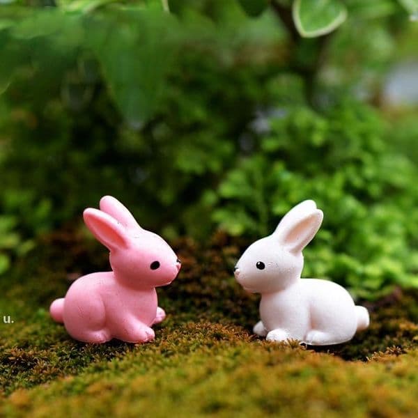 Mini Cute Bunny Pink White Rabbit Tuzki Easter Miniature Fairy Garden Accessories Bonsai Figurines Micro Landscape Ornaments LLB12135