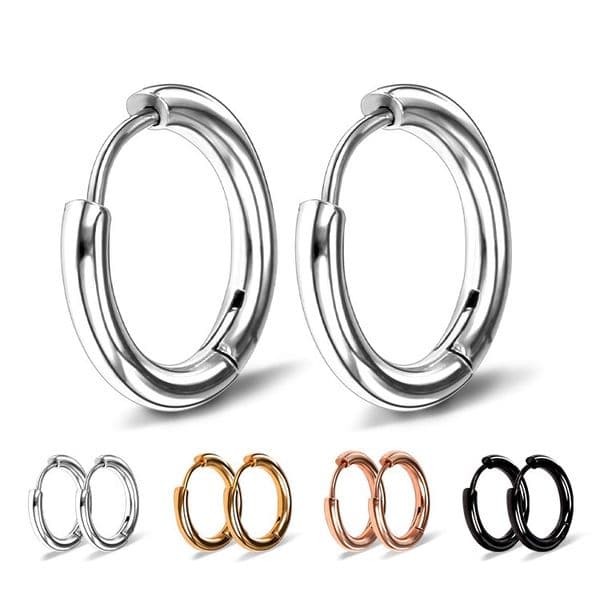 Stainless Steel Punk Style Hoop Earrings - Unisex Hip Hop Jewelry with Tiny Circular Details