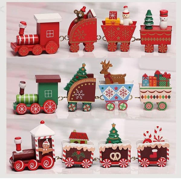 christmas wooden train children day gifts green white red Xmas wood trais snowflake painted decor ornament