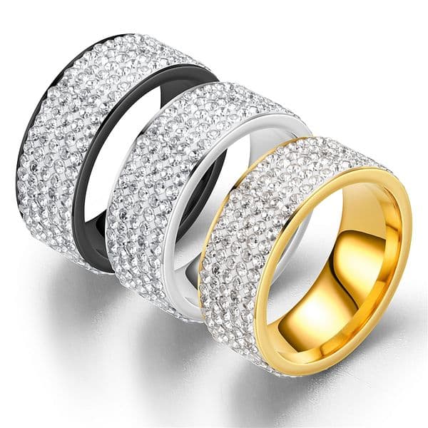 hip hop iced out cz bling mens ring black gold silver color stainless steel wedding engagement rings for women men Wolf Tide jewelry punk party gifts for men and women