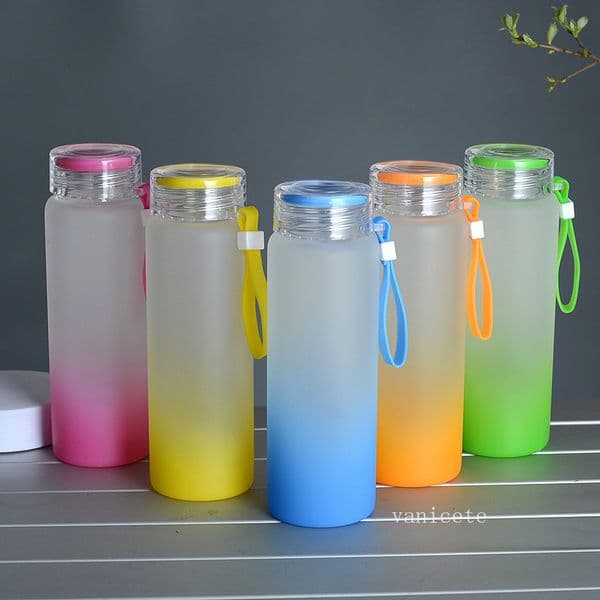 Sublimation Water Bottles 500ml Frosted Glass Water Bottle gradient Blank Tumbler Drinkware ZC1180