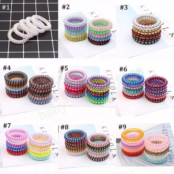 Glitter Telephone Wire Coil Hair Tie Band Rubber Woman Frosted Transparent Spiral Elastic Girl Holder Bracelet Accessory Ponytail Boutique Headdress Scrunchy