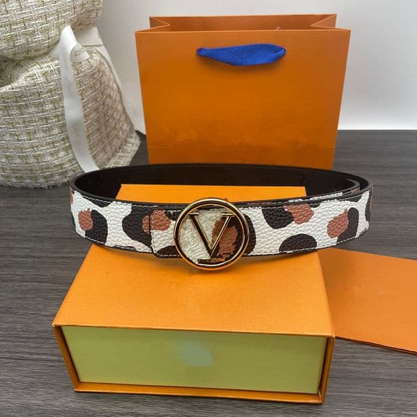 New leopard print men and women smooth buckle leather cattle belt double-sided first layer fashion high-end brand pants