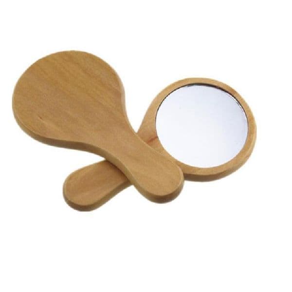 Party Favor Natural Wood Mirror Wooden Hand-Mirror Vintage Portable Compact Makeup Hand Held Mirror Wedding Gift SN4403