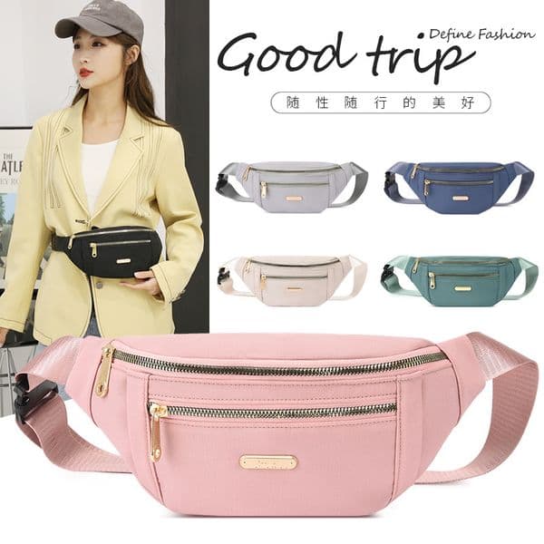 Pink waist bag purse printletter men and women travel fanny pack belt chest crossbody polyester high quality original fanny pack