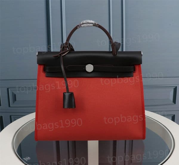 31CM Waterproof canvas Fashion Bags High-Capacity Women Totes Shoulder bags With Stamped Lock Cowskin Genuine leather Handbag Scarf Horse Charm