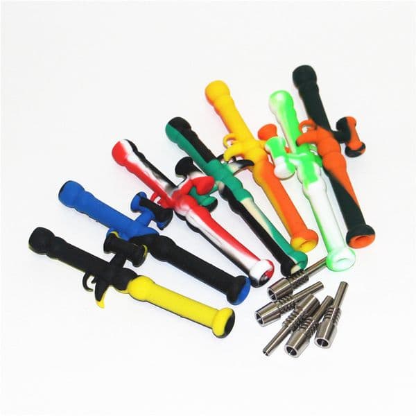 Smoking 10mm Silicone Nectar Pipes with Stainless Steel Tips Quartz Nails Concentrate Straw Bong oil Rig