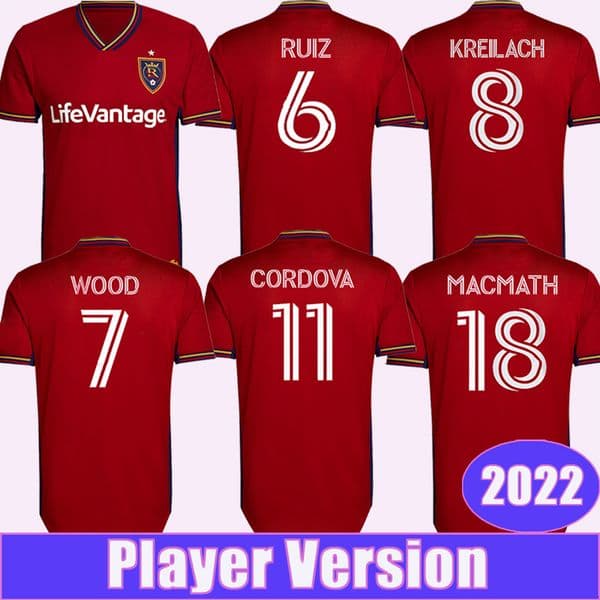 2022 Real Soccer Jerseys Player Version Salt Kreilach Wood Ruiz Meram Cordova Glad Math Lake Home Red Football Shirt Herrera Short