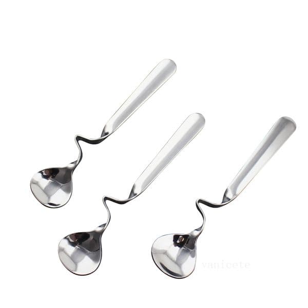 Dinnerware Home Tea Coffee Spoons Honey Drink Adorable Stainless Steel Curved Twisted Handle Spoon U handled V Handle Jam Spoons ZC1254