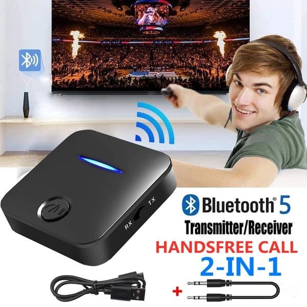 Bluetooth 5.0 Transmitter Receiver Wireless EDR Adapter USB Dongle 3.5mm AUX &Mic for TV PC Headphone Home Stereo Car HIFI Audio