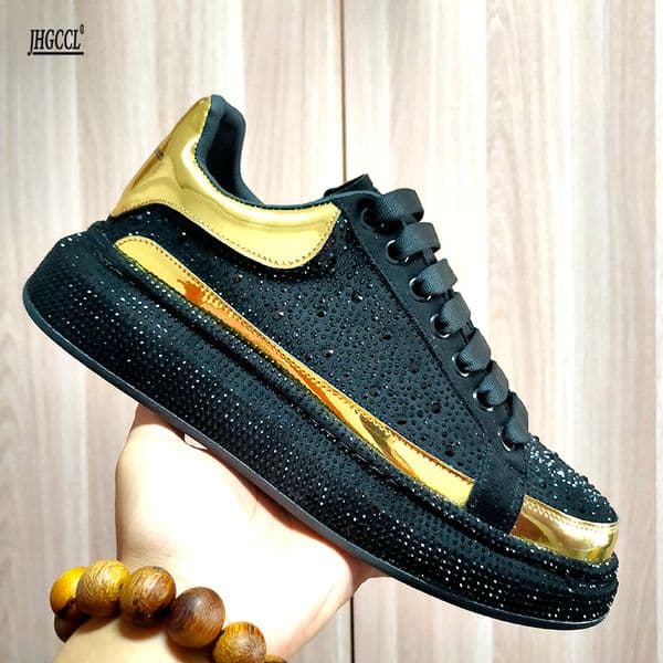 Sponge shoes men's new versatile Boots lacing thick sole shoes fashion personality rhinestones A97