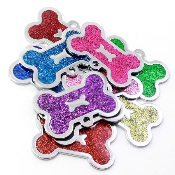 10 Color bone shape pet tags Glitter powder bones Dog Tag ID Card Printed QR code pet-tag T9I002050