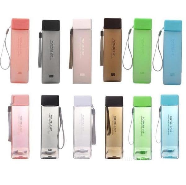 Transparent square cup plastic frosted water bottle outdoor cold fruit juice water sports cups portable rope milk cupZC1205