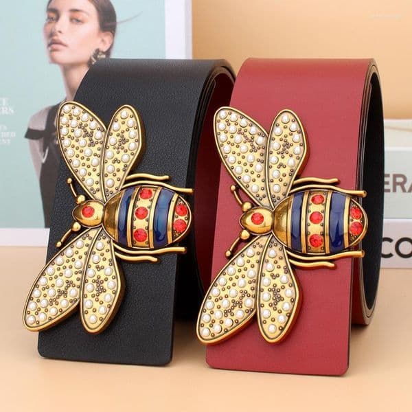 Belts Luxury With Bee Big Buckle Womens High Quality Designer Genuine Leather Belt For Women Width 7 CmBelts Emel22