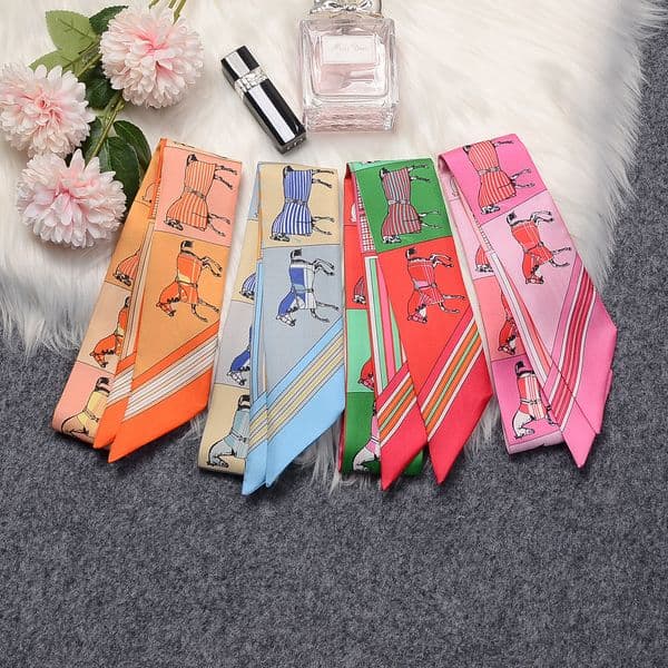 Ladies fashion scarf designer hair belt handbag scarf quality silk material size 6x90cm
