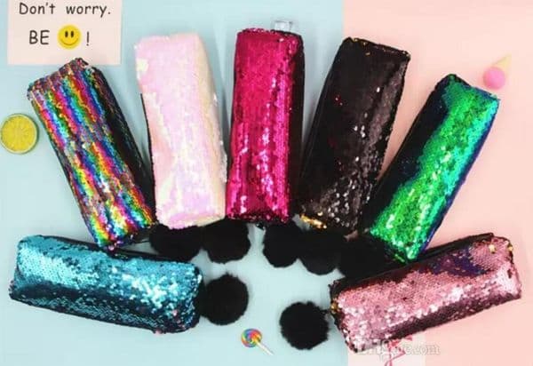 NEW!!! DHL Sequin Pencil Case Sequin Cosmetic Bag Mermaid Spiral Reversible Sequin Student Pencil Case Double Color Zipper Make Up Pouch for Girls for Party Favor BES121