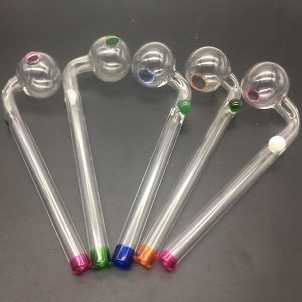 Wholesale 14cm Curved Glass Oil Burner Pipes with Different Colored Balancer smoking Water hand Pipe
