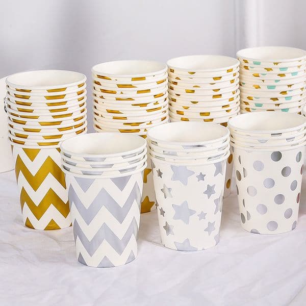 1000pcs/lots 250ml 9oz Eco-friendly Paper Silver&Gold Stripe Dot Party Paper Cups for Each Event of the Festival Decorations