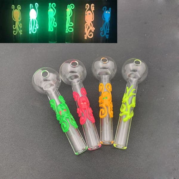 4Inch 30mm ball Luminous Glass Oil Burner Pipes Glow In The Dark Octopus Thickness Pyrex Clear Smoking pipe Burning Accessories cheapest
