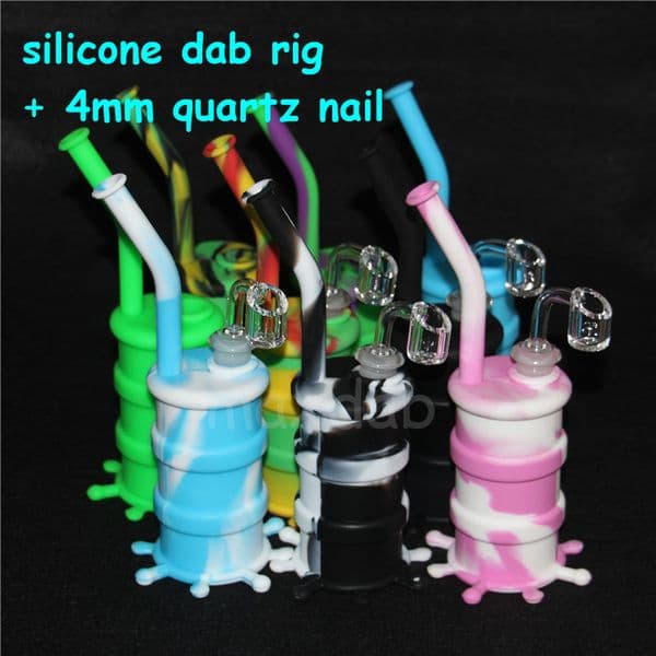 Silicone Hookah Bongs Glow in dark oil rigs with Clear 4mm 14mm male quartz nails silicon nc