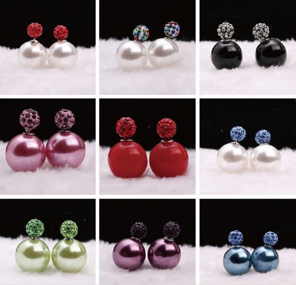 Hot 2015 Fashion earings pearl jewelry brincos clay candy color earrings for women pendientes double bead trendy stud earrings EH011
