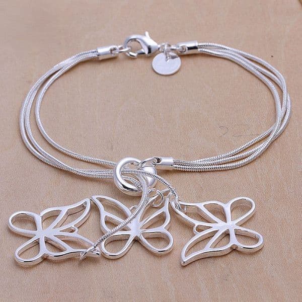 Hot sale best gift 925 silver Tai Chi hang three butterfly bracelet DFMCH166,brand new 925 sterling silver plated Chain link bracelets