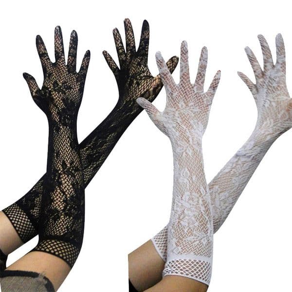 Cheap 3 Colors Long Lace Bridal Gloves About Elbow Length Full Finger Wedding Gloves White And Black Formal Party Long Glove
