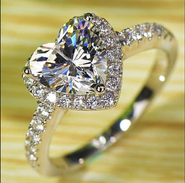 Wedding Ring Luxury heart cut Size jewelry sterling silver Filled white Topaz Gem women Wedding Lovers Ring gift for Women visionice