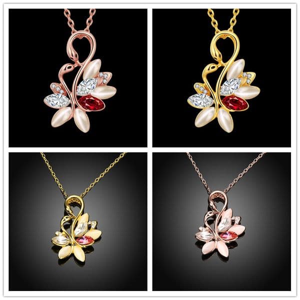 Christmas gift hot sale 24k 18k rose gold yellow gold swan Pendant Necklaces jewelry GN913 fashion gemstone crystal necklace