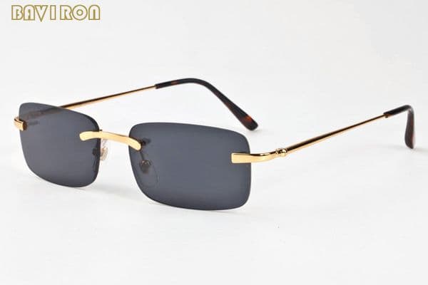 with box 2020 fashion rectangle rimless sunglasses for men vintage retro buffalo horn glasses women mens sports sunglasses lunettes