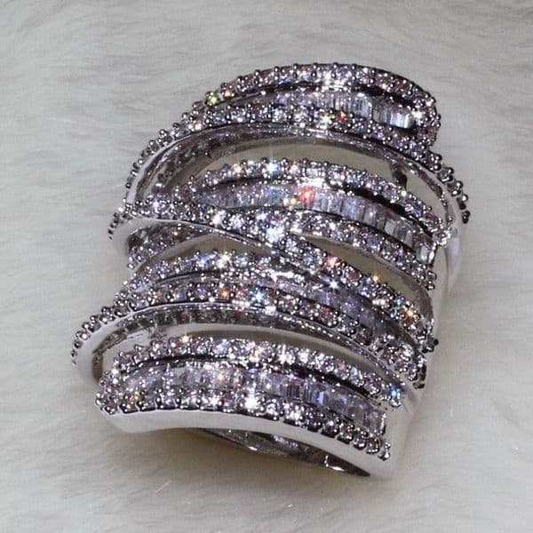 Full Princess Cut Luxury Jewelry Siver 925 Sterling Silver White Sapphire Simulated Diamond Gemstones Wedding Women Ring Sz5-11