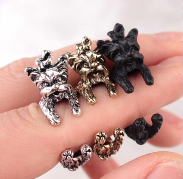 Unisex Vintage Gothic Style Personality Exaggerated Terrier Dog Wrap Opening Finger Ring Jewelry G899