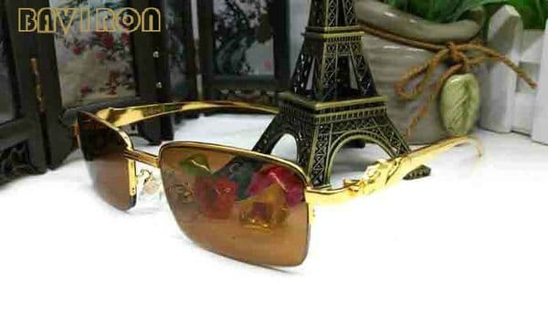 with box top quality mens fashion sunglasses leopard gold metal alloy frame mens sunglasses fashion black brown clear lens semi rimless