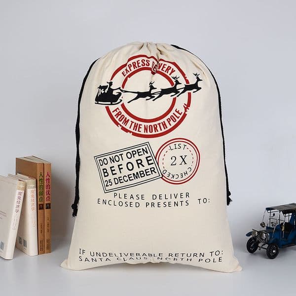 24colors Christmas Large Canvas Monogrammable Santa Claus Drawstring Bag With Reindeers, Monogramable Christmas Gifts Sack Bags